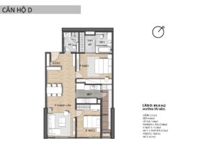 Căn hộ D: Diện tích 89 m2, có 2 PN, 01 căn/tầng. Tổng số căn 32 căn.