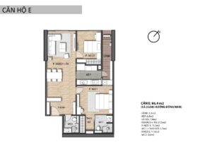 Mẫu căn hộ E: Có diện tích 86 m2, 2 PN, có 02 căn/tầng. Tổng số căn 64 căn.